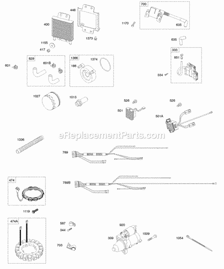 Ignition Electric Starter Alternators Oil Cooler Wire Harnesses Diagram and Parts List for 613777-0113-E1  Briggs and Stratton Engine